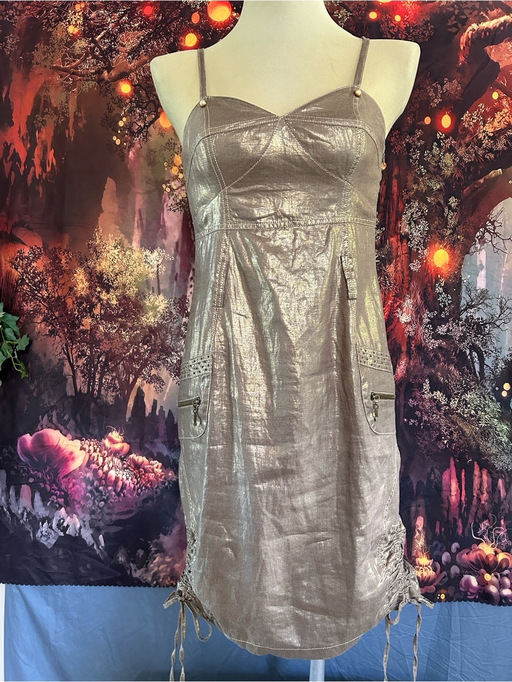 Shimmery Gold Spaghetti-Strap Dress-size 8